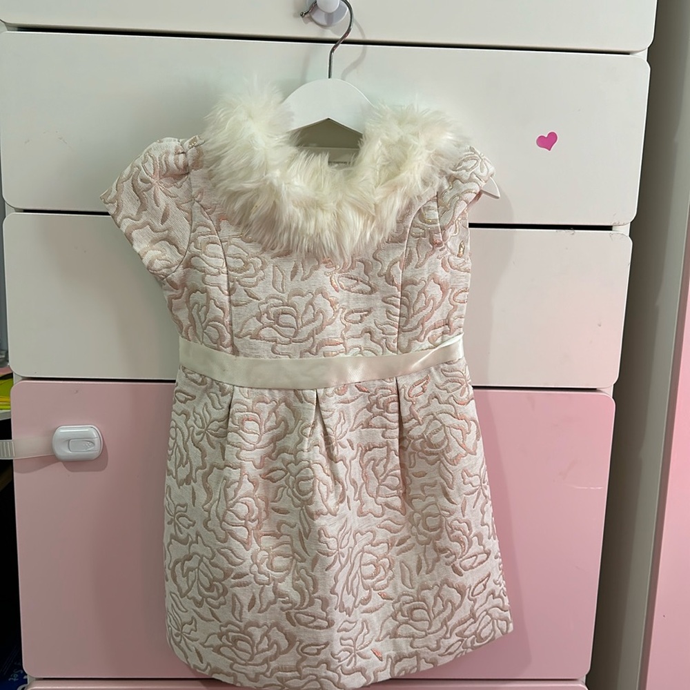 Janie and Jack Girl's Holiday Floral Dress Set sz 3 Rose Gold and Ivory